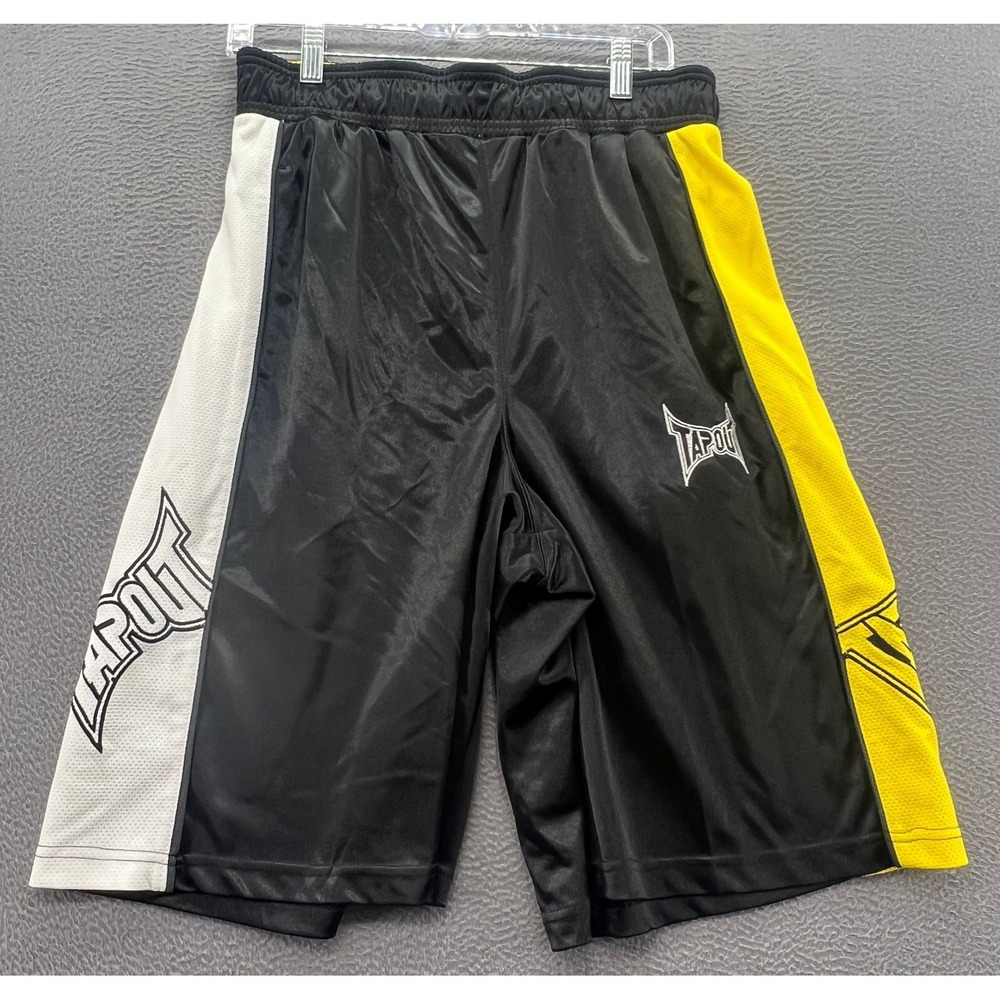 Tapout Shorts Mens Sz M Athletic Black White Yellow MMA Training Gym Pockets